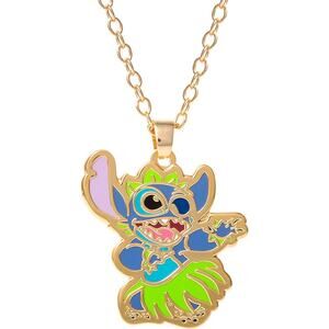 Disney Lilo & Stitch Yellow Gold Plated Dancing Hula Stitch Pendant Necklace NEW